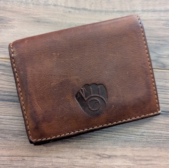 Dooney & Bourke Brown Leather Wallet Milwaukee Brewers Branded. Bifold